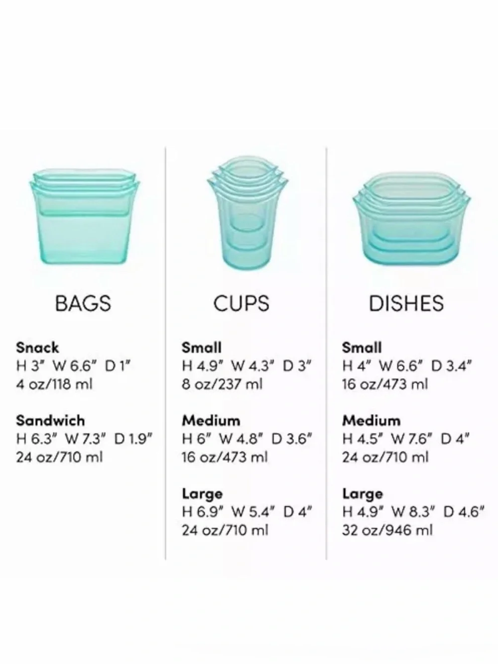 Zip Top Reusable  Silicone Food Storage Set Of 8 | Never Used | Teal